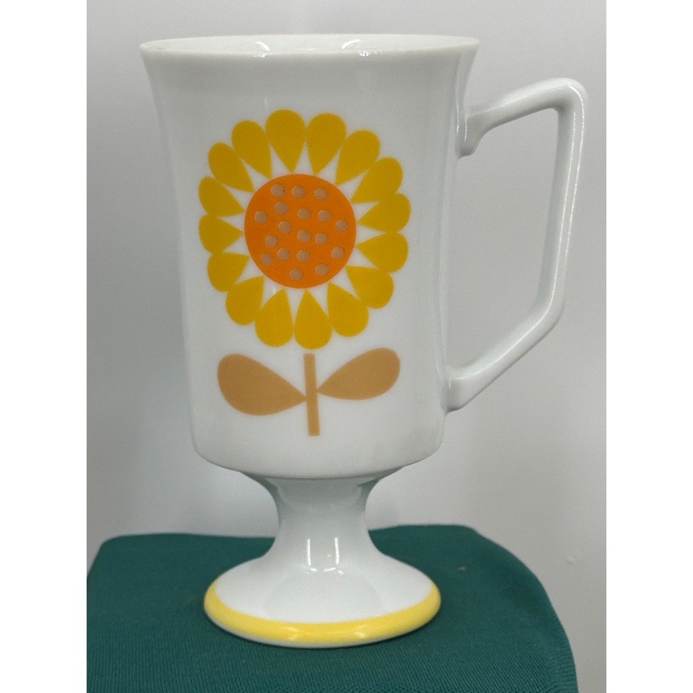 Vintage Serenade by JSC Footed Mug Sunflower Retro Yellow Orange Ceramic Cup